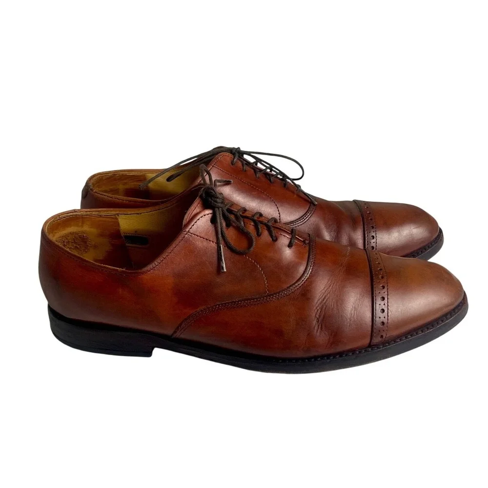 Allen Edmonds Men's Cognac Brown Leather Brogue Oxford Dress Shoes 9.5 E